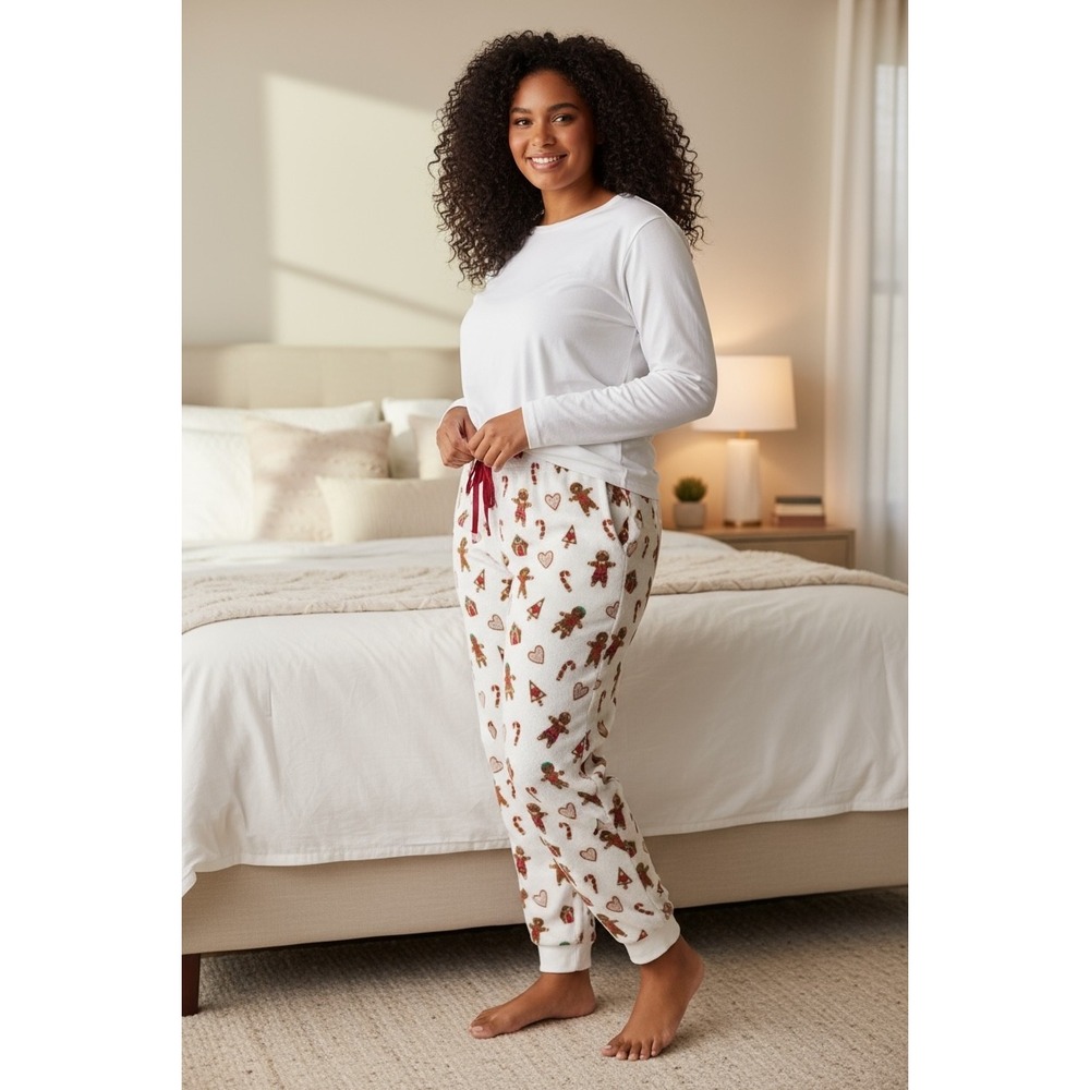 Joyspun Womens‎ Fleece Sleep Jogger Pants 3X (22W-24W) Gingerbread Holiday Print